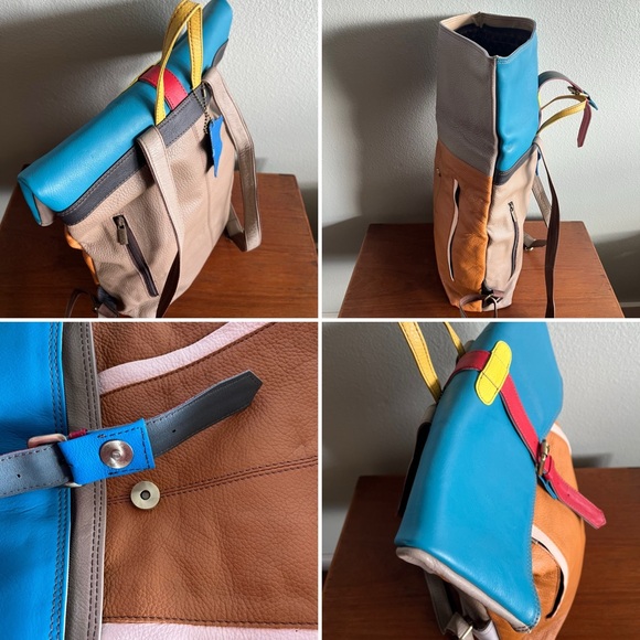 Soruka Recycled Leather Colorblock Backpack / Knapsack - Picture 10 of 12